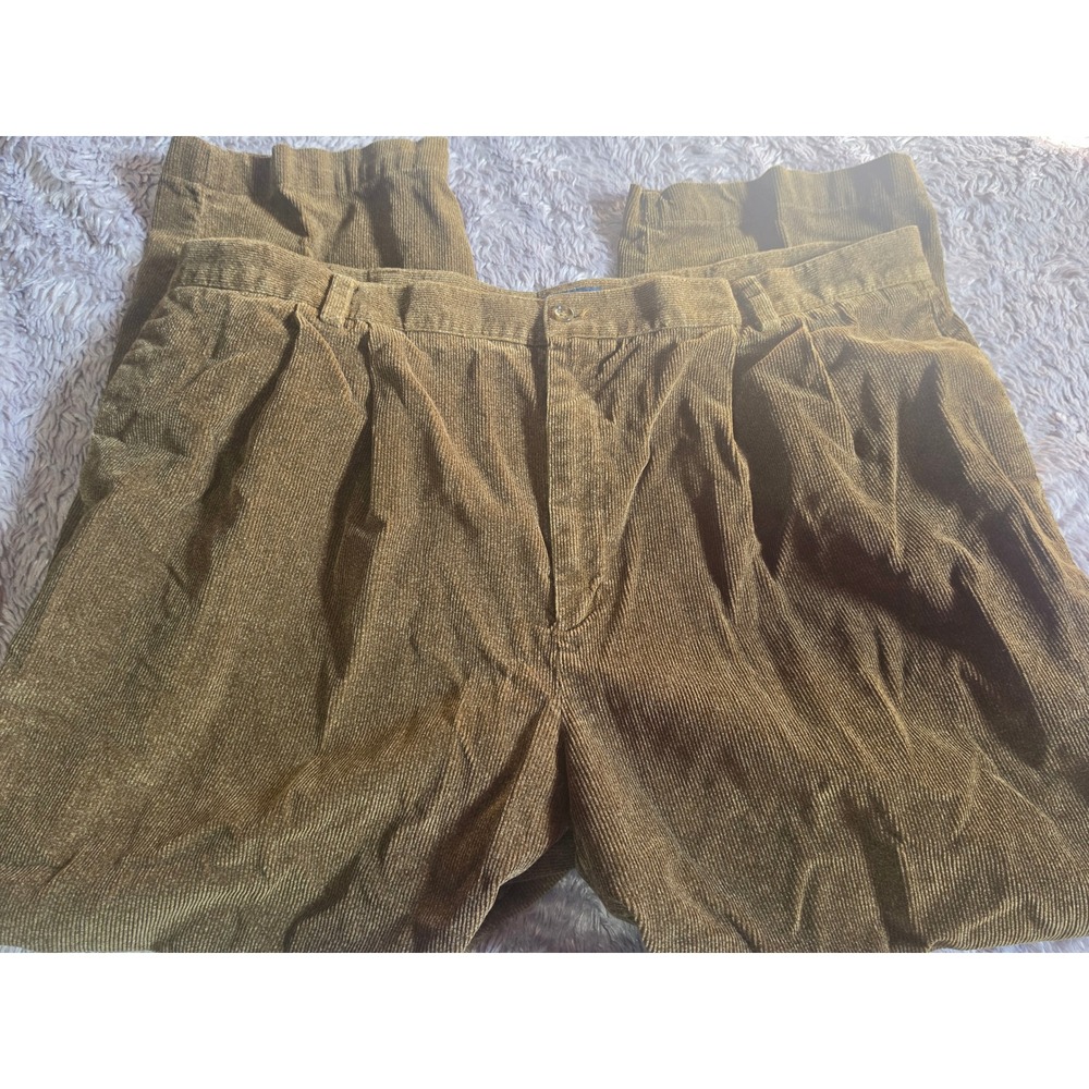 Vtg Dockers 44x30 Pleated Corduroy Pants Olive Brown Cotton Relaxed Trousers